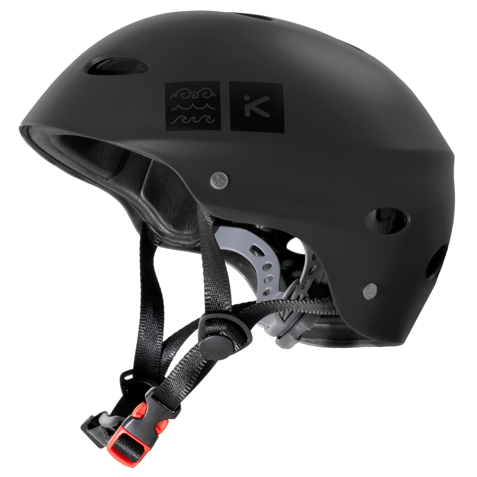 Hiko Sport Buckaroo V2 schwarz. Half-Cut Wildwasserhelm mit ABS-Hartschale, EVA-Dämpfung, Drehknopf-Verstellung und Kinnpolster; ohne Ohrenschützer, für Rafting, Kanu und SUP.