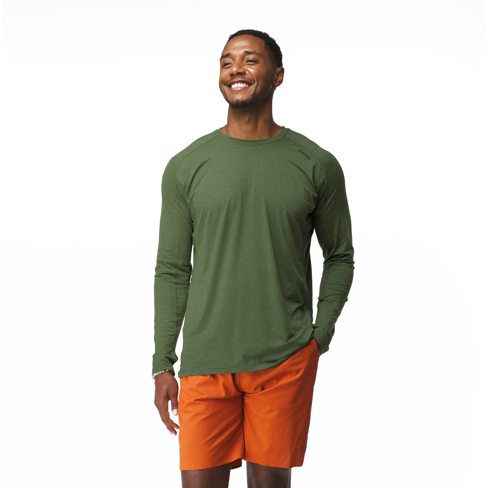 NRS Mens Silkweight Longsleeve Shirt Pineneedle Model Front